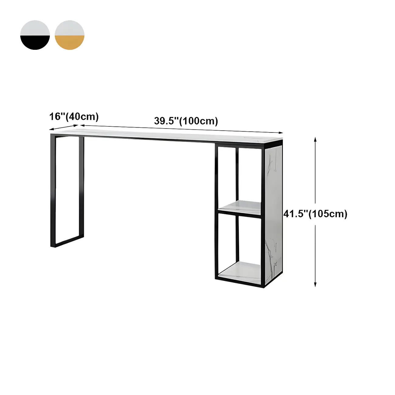 Modern White Faux Marble Iron Sled 2-Shelf Bar Tables #size