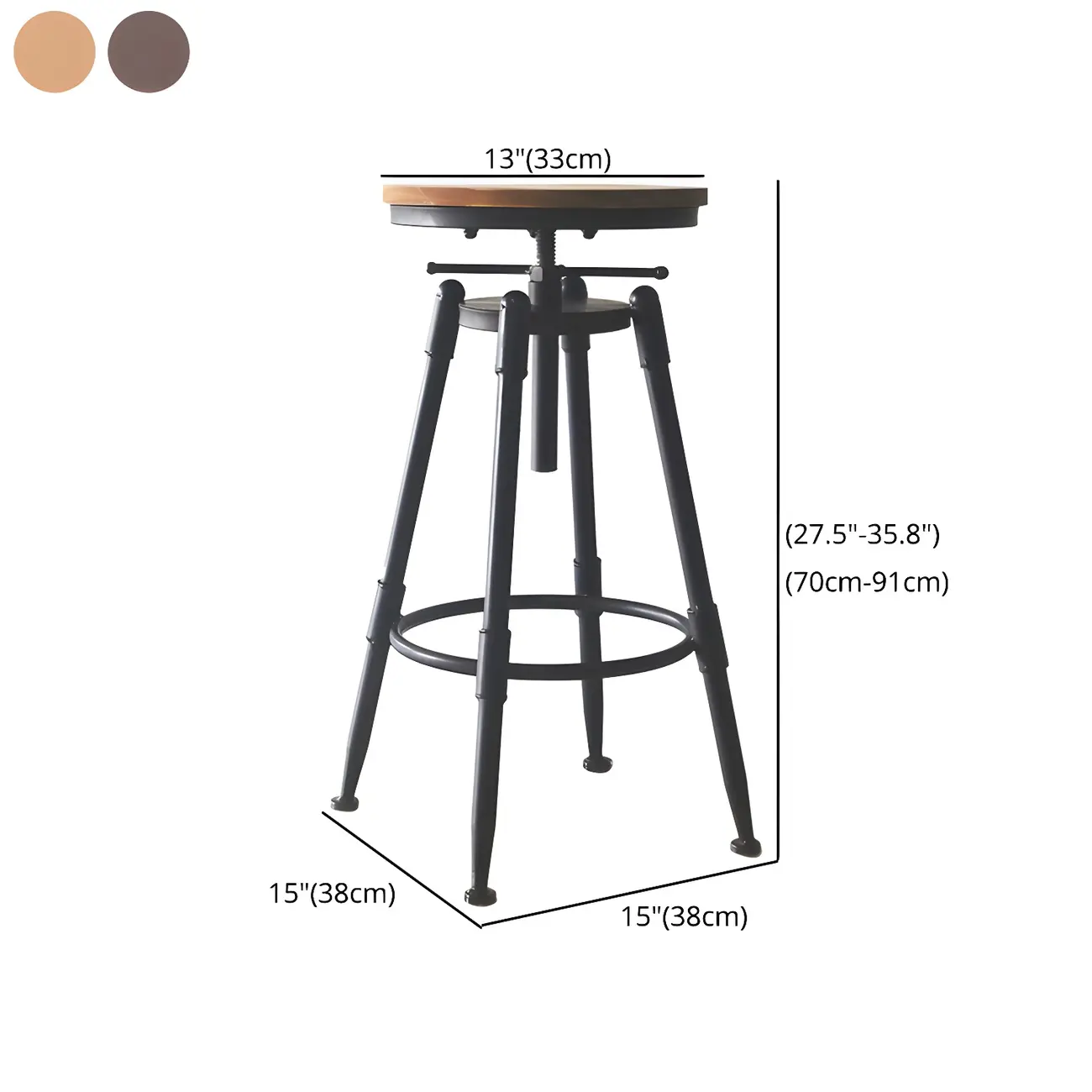 Industrial Metal Leather Swivel Bar Stools with Back #size