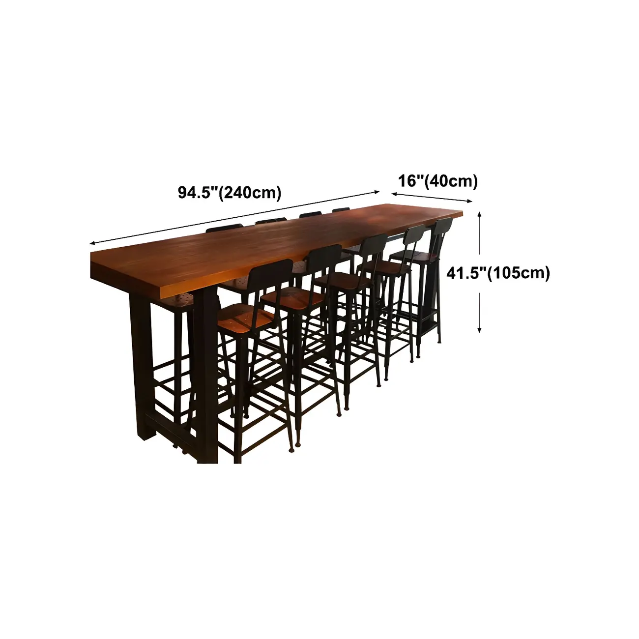 Rectangular Brown Wooden Long Bar Height Table #size