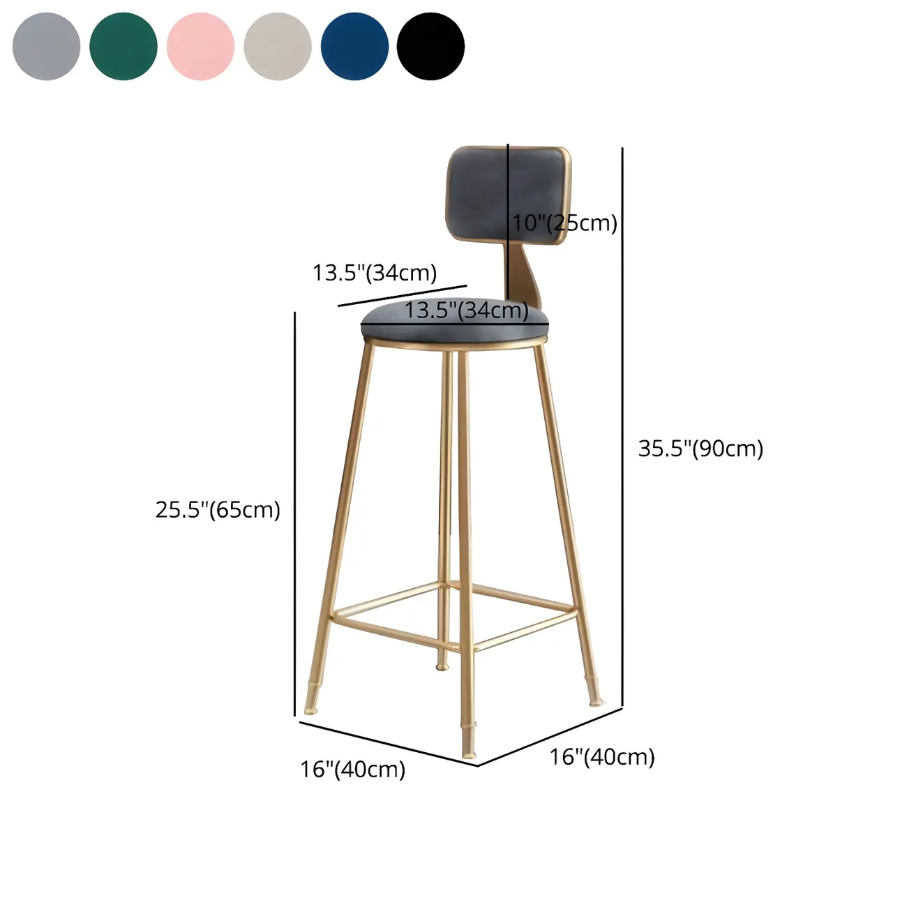 Round Velvet Upholstered Counter Bar Stools #size