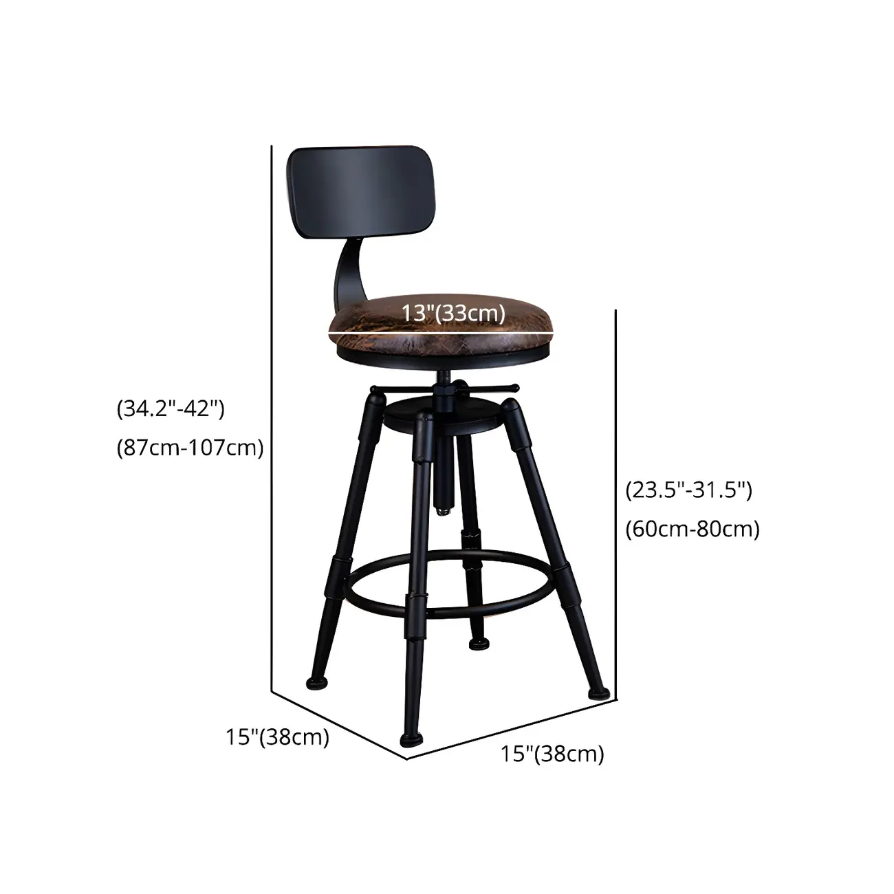 Industrial Iron Swivel Adjustable Bar Stools #size