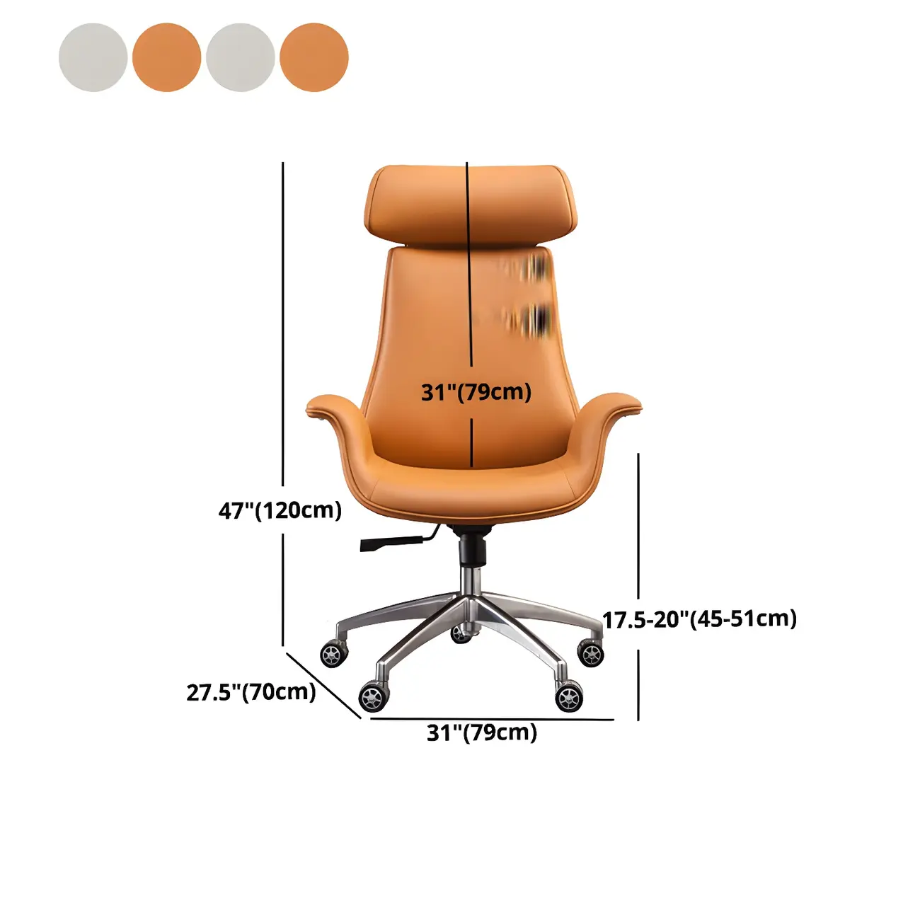 Ergonomic Adjustable Swivel Office Chair With Headrest #size