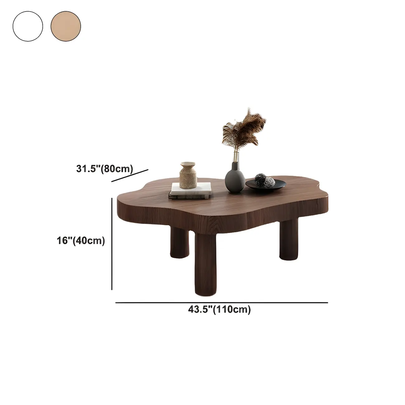 Natural Cloud-Shaped Pine Coffee Table with 3 Legs #size