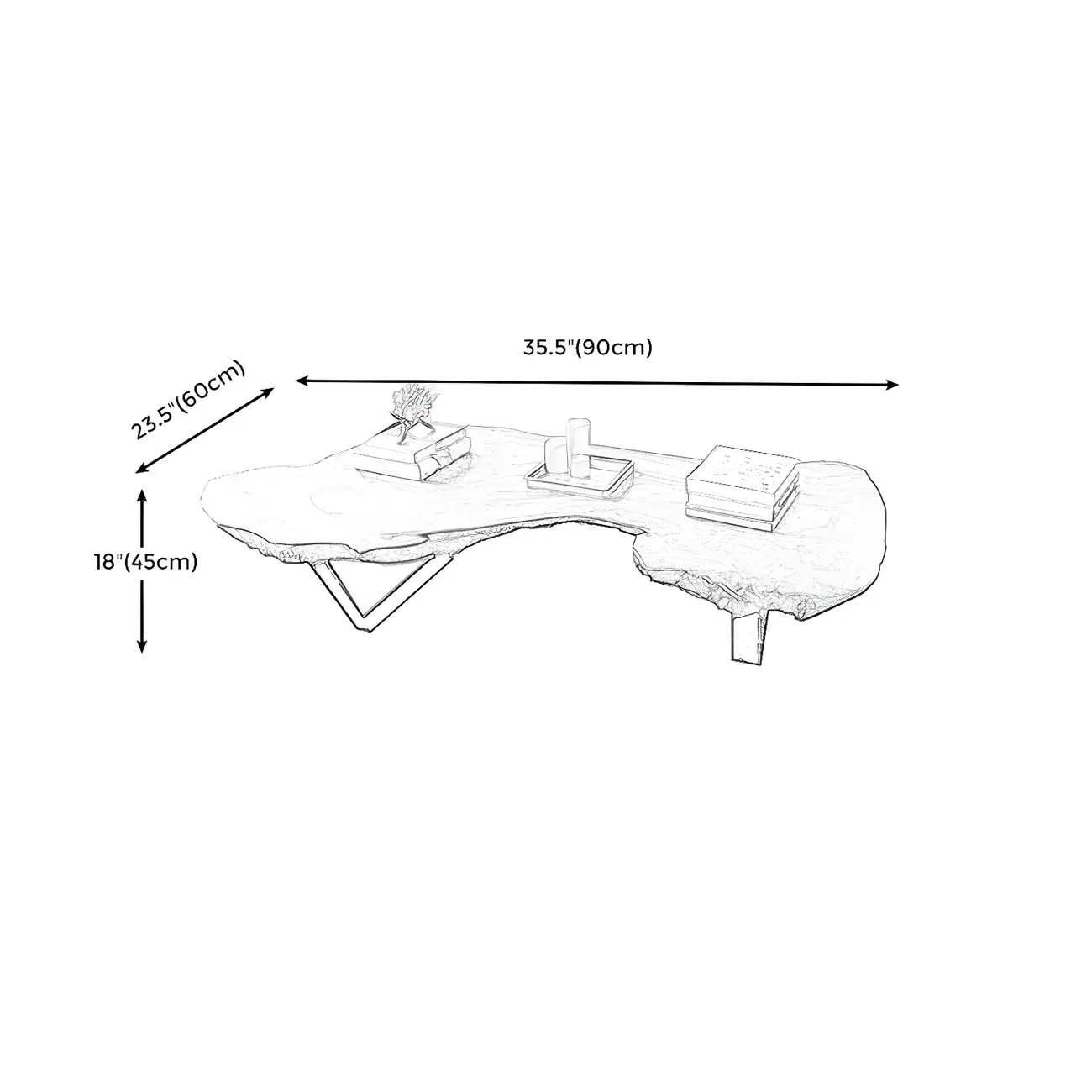 Geometric Modern Red Wood Top Steel Base Coffee Table #size