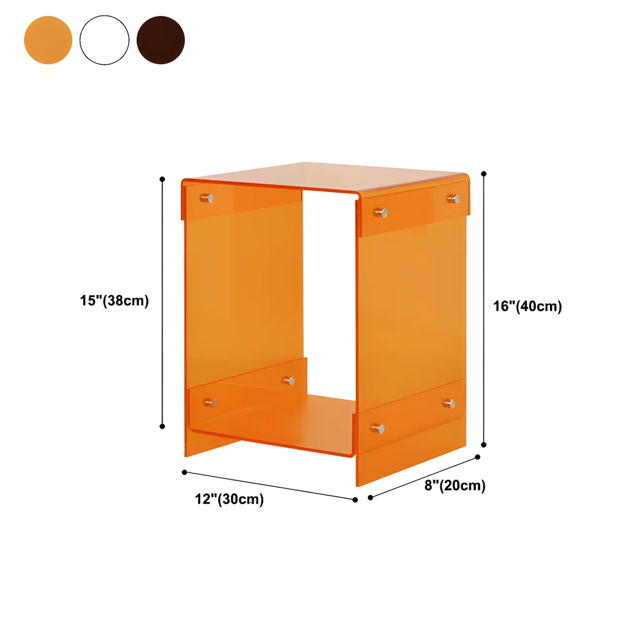 Modern Acrylic Bedside Table with Shelf #size