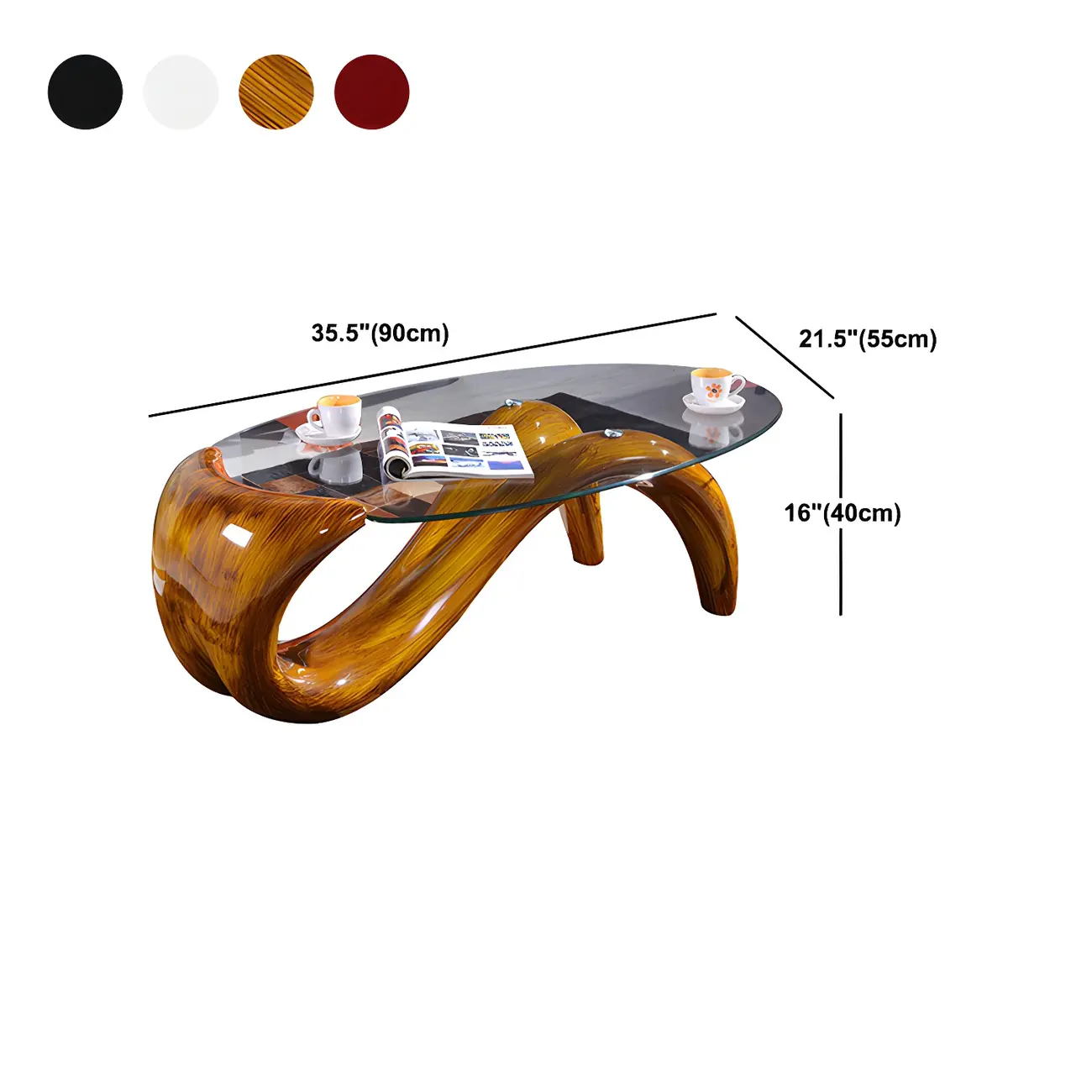 Abstract Modern Oval Glass Top Metal Base Coffee Table #size