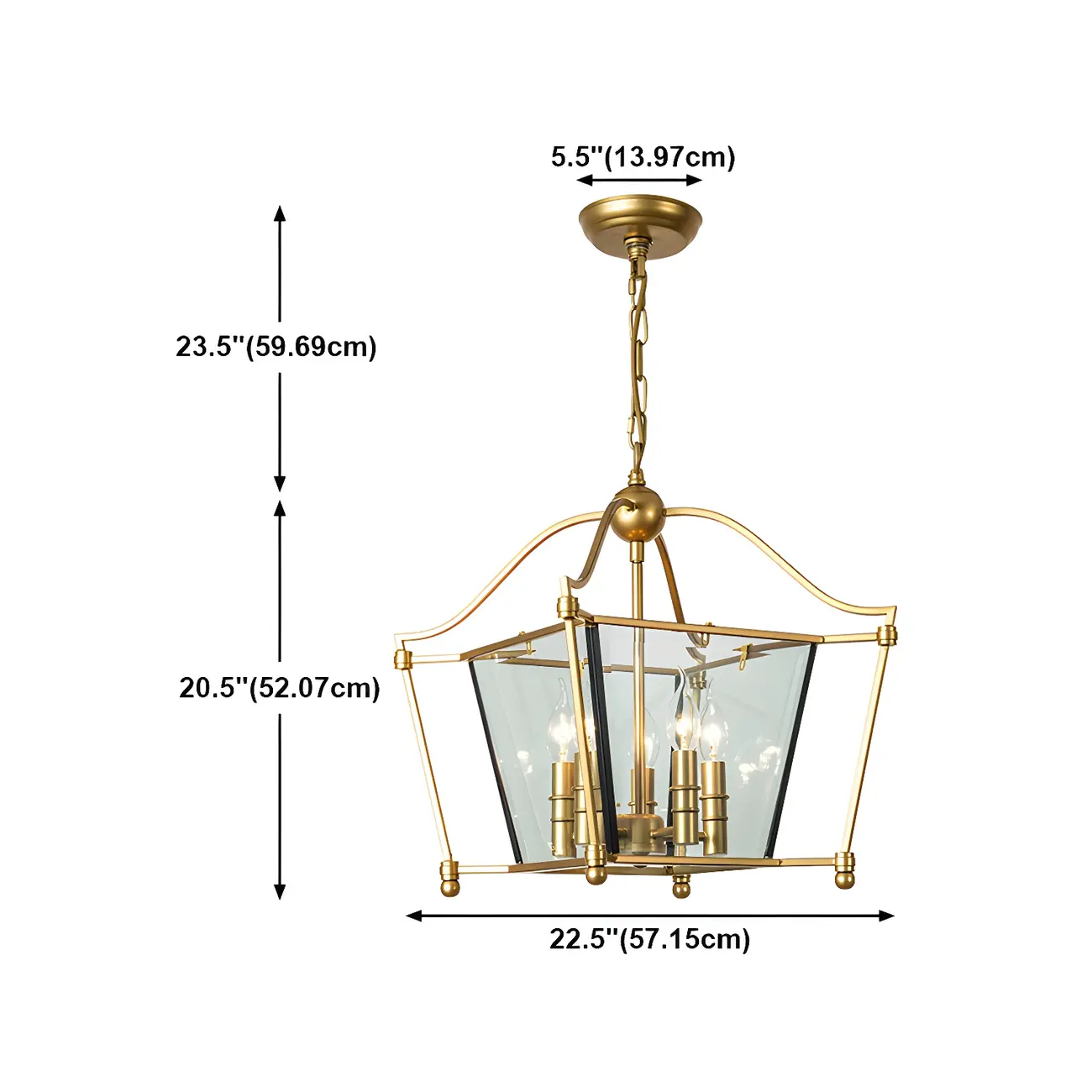 Adjustable Kitchen Gold Square Glass Caged Candle Chandelier #size