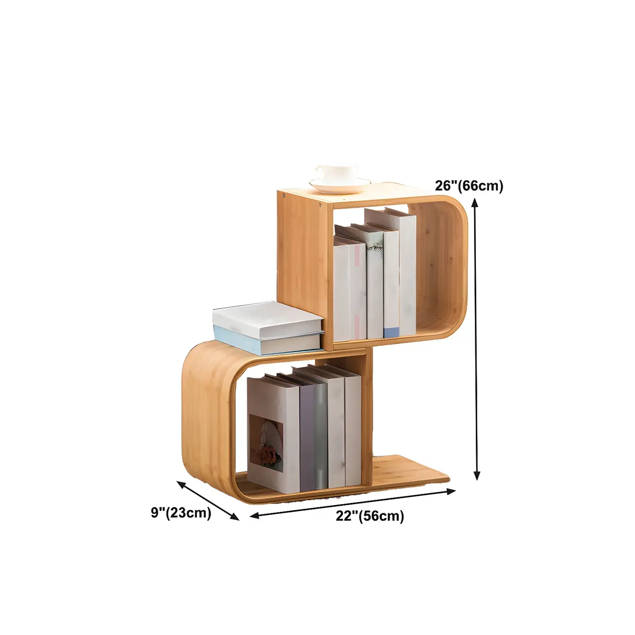 Geometric Natural Finish Bamboo Wood Vertical Bookcase #size