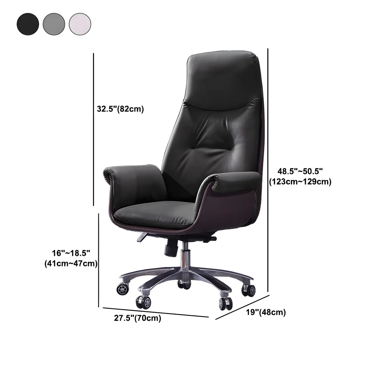 Adjustable Genuine Leather Ergonomic Office Chair With Casters #size