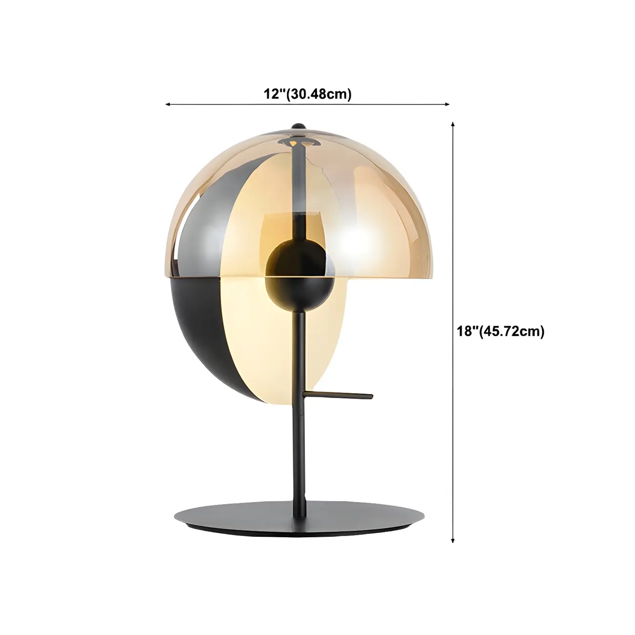 Modern Black Glass Globe Table Lamp for Bedroom #size