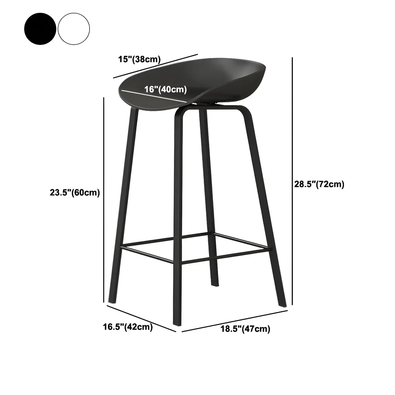 Contemporary Black Metal Sleek Design Ergonomic Bar Stool #size