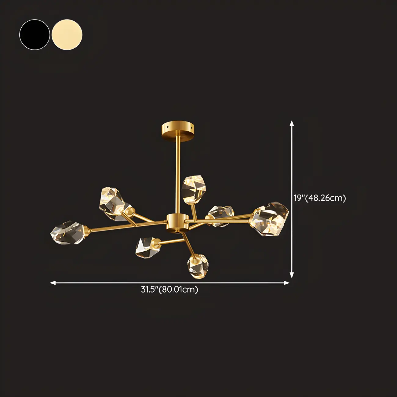 Modern Gold Sputnik Chandelier with Crystal Shade #size