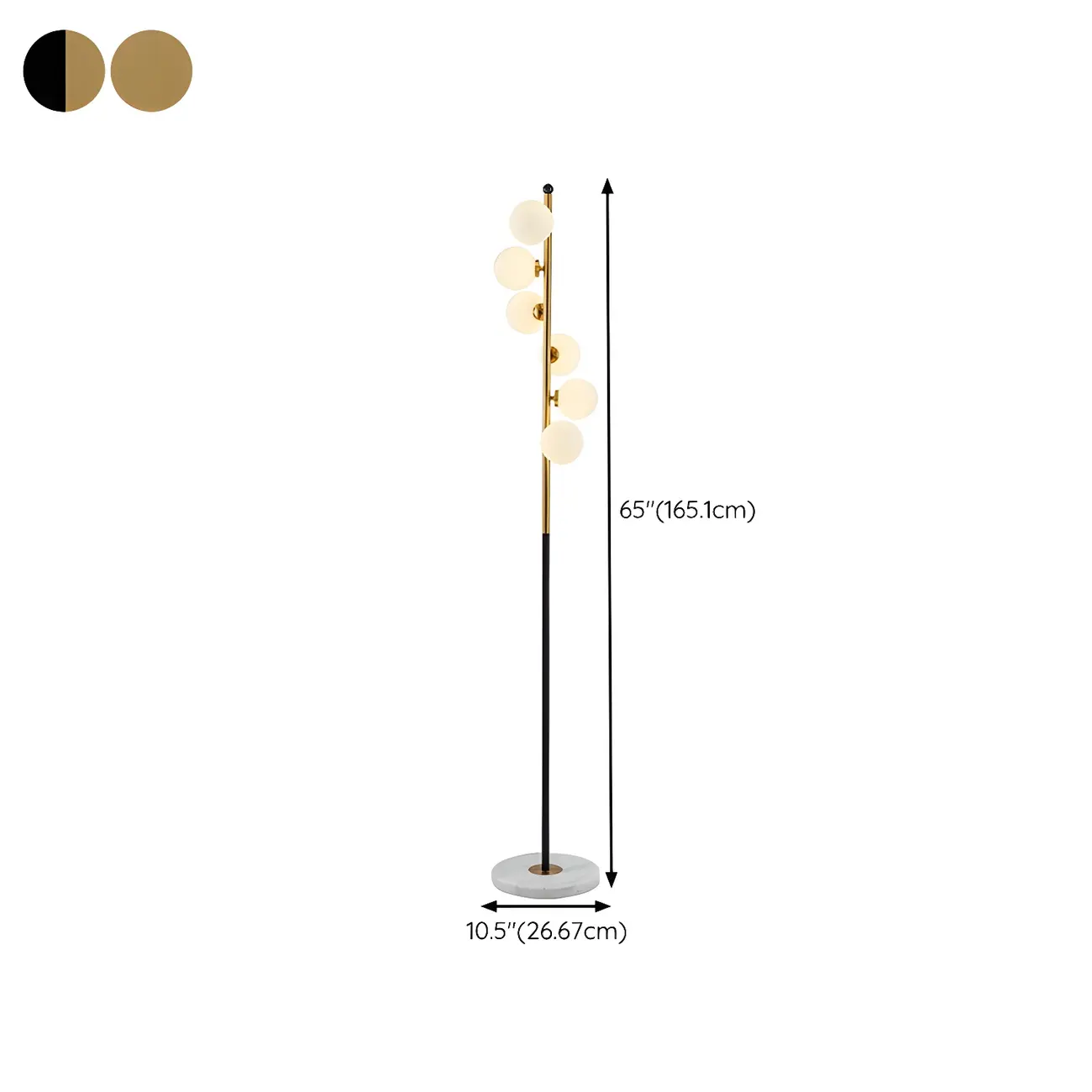 Modern 6-Light Curved Globe Glass Metal Vertical Floor Lamp #size