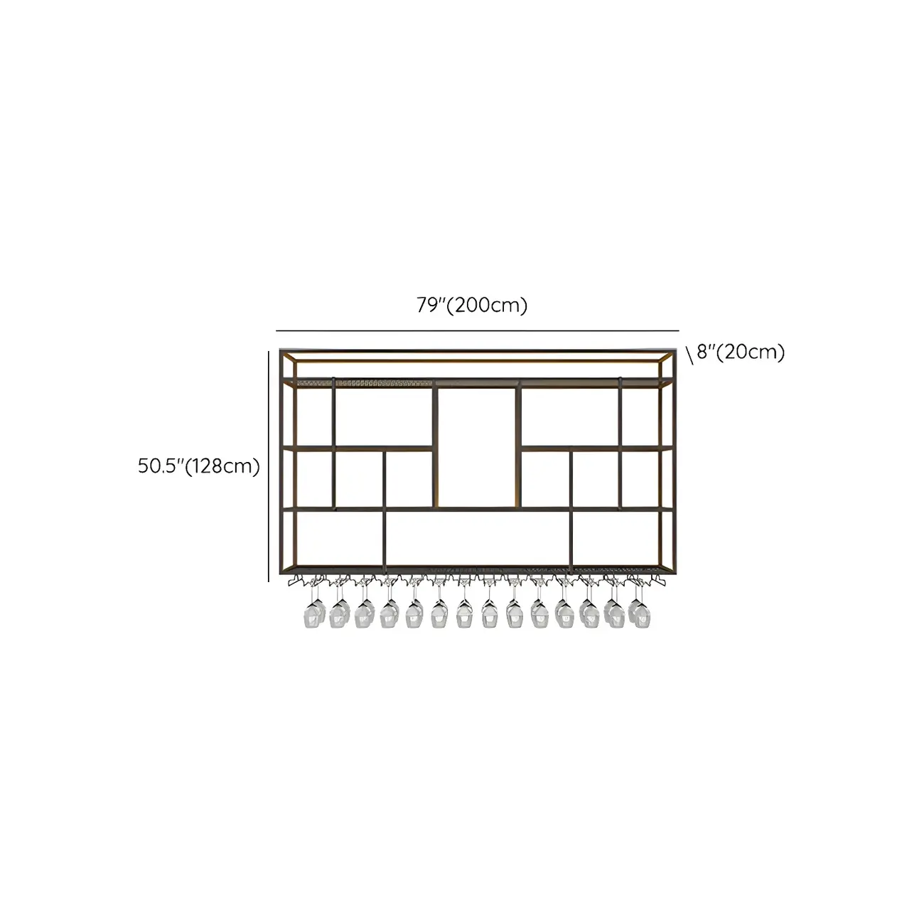 Rectangular Black Metal Wall-Mounted Wine Bottle Rack #size