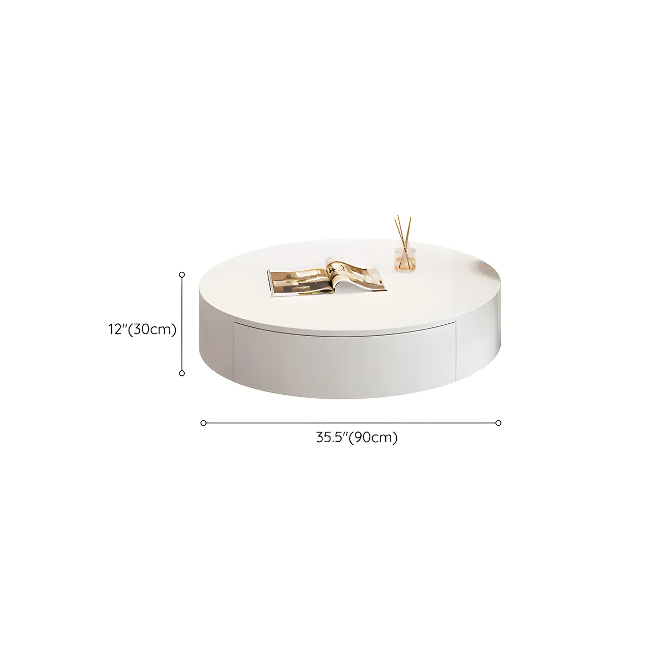 Pure White Round Modern Wood Drawer Coffee Table #size