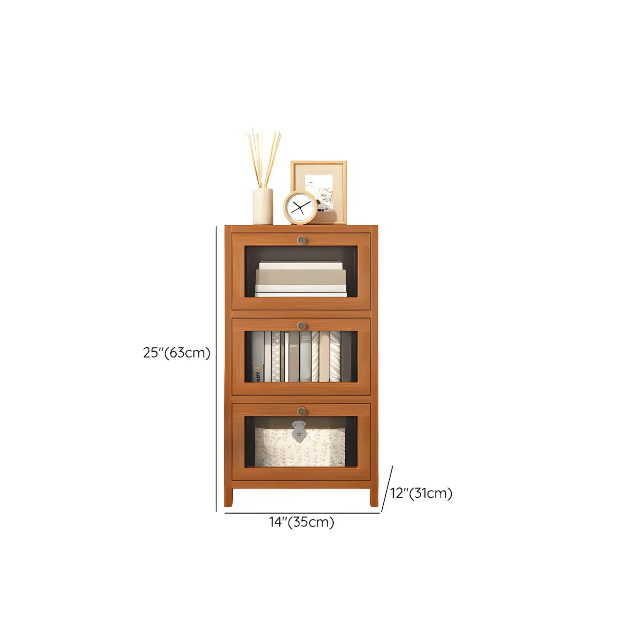 Narrow Wooden Multi-Drawer Corner Display Cabinet #size