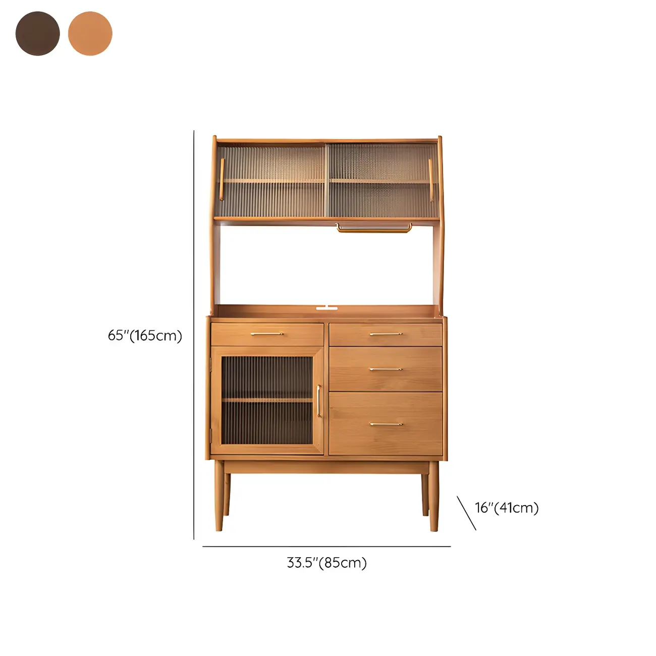 Retro Wooden Display Cabinet with Glass Doors for Kitchen #size