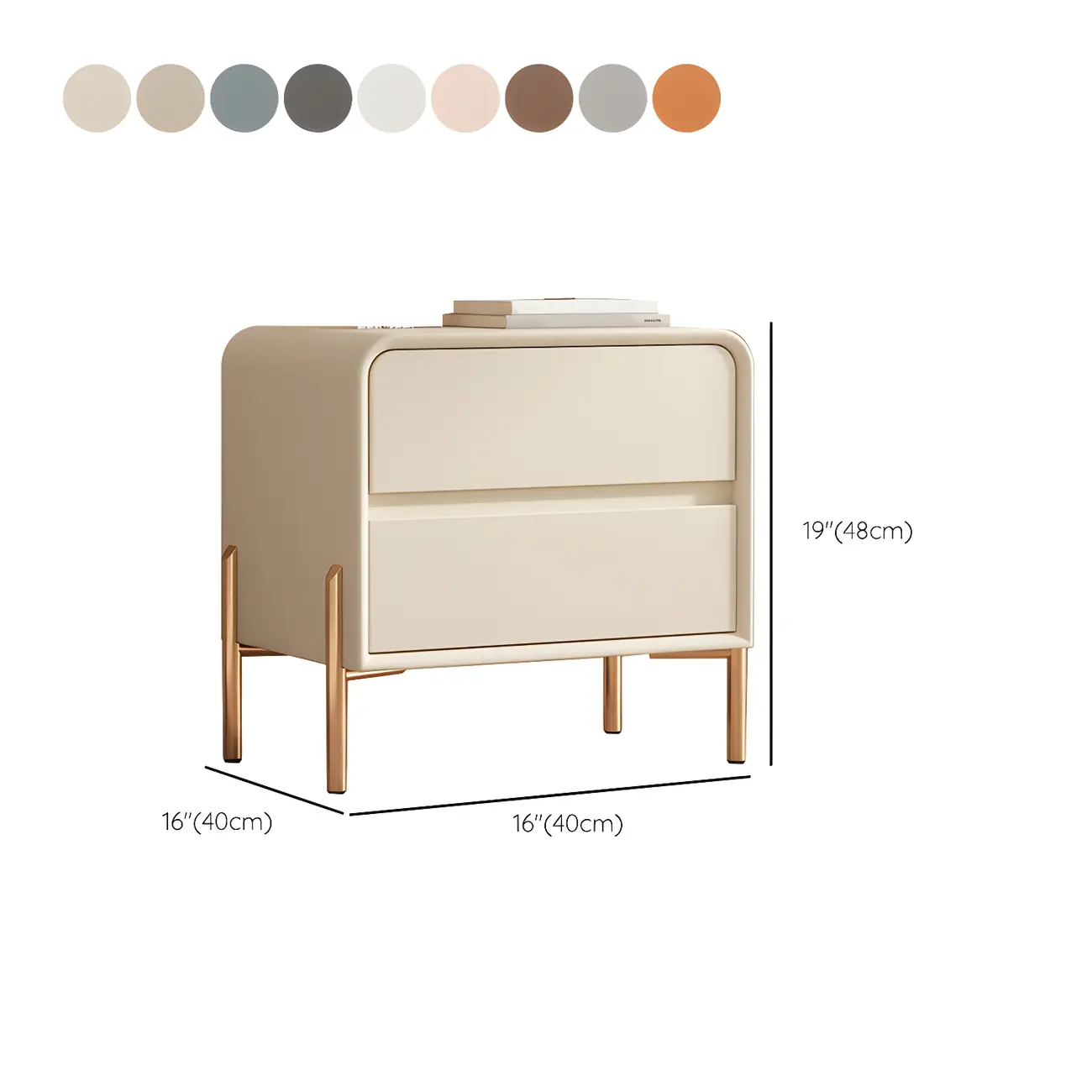 Morandi Short Leather Wood 2 Tiers Nightstand with Legs #size