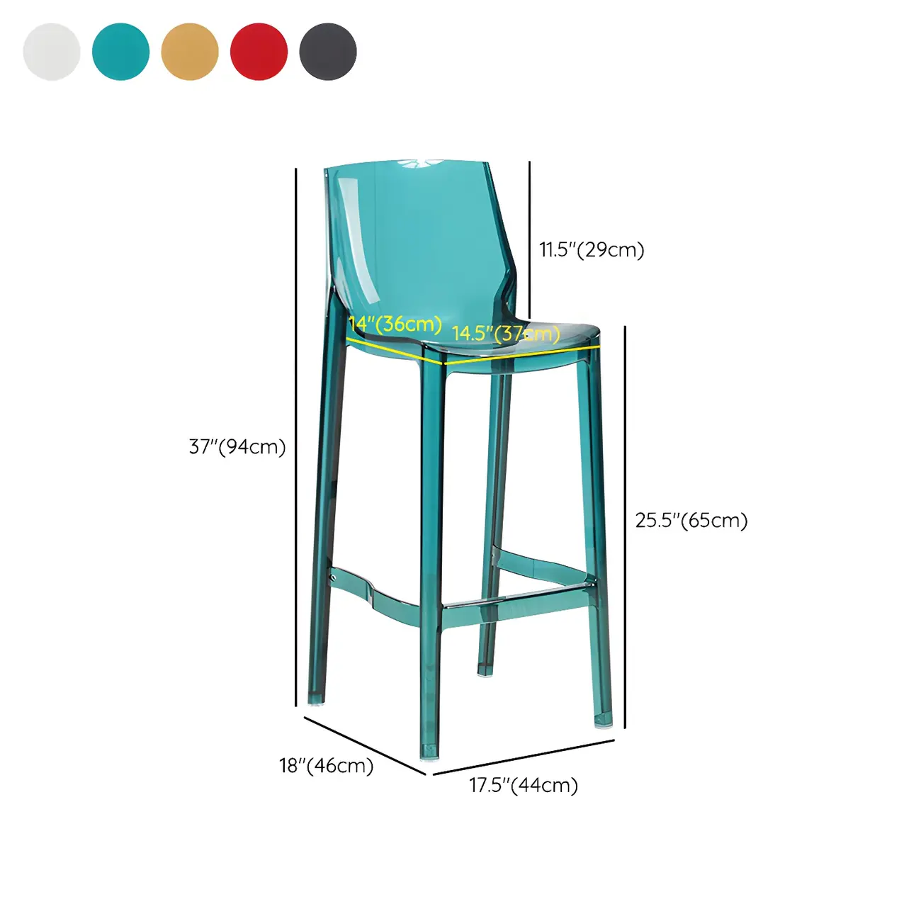 Modern Acrylic Transparent Chic Rectangle Durable Bar Stool #size