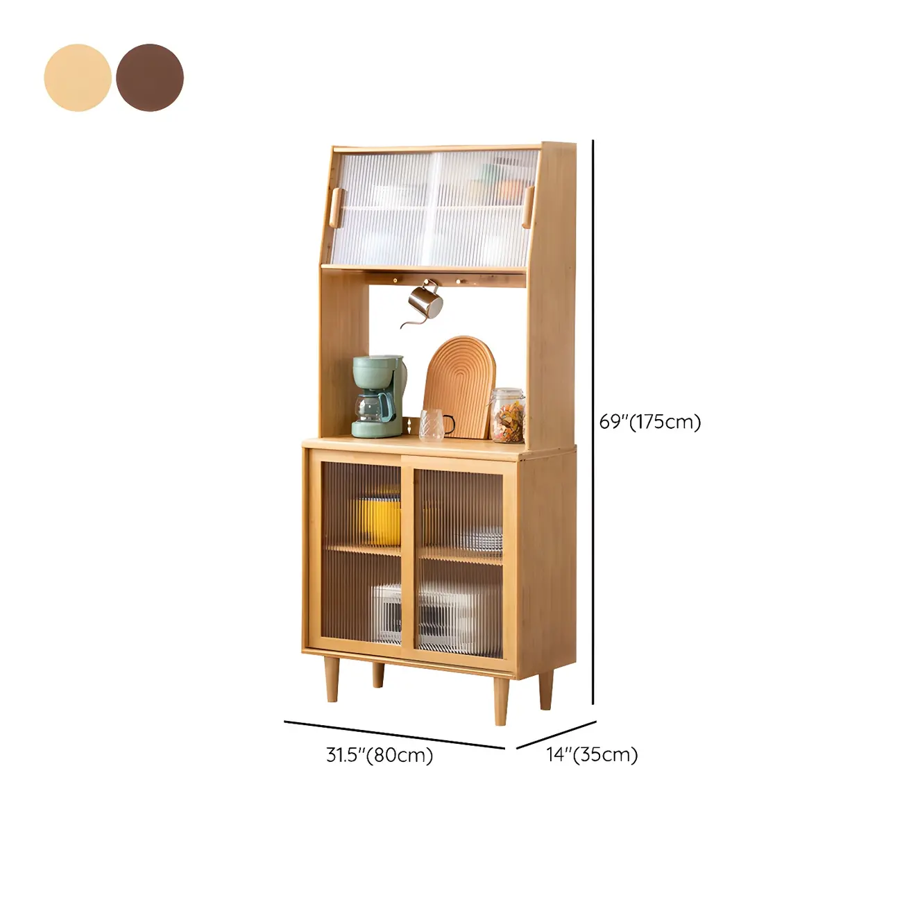 Glam Wooden Display Cabinet with Open Storage for Dining Room #size