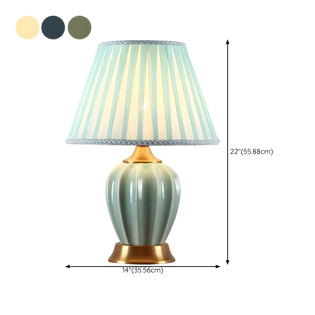 Elegant Barrel Fabric Shade Ceramic Table Lamp for Bedroom #size