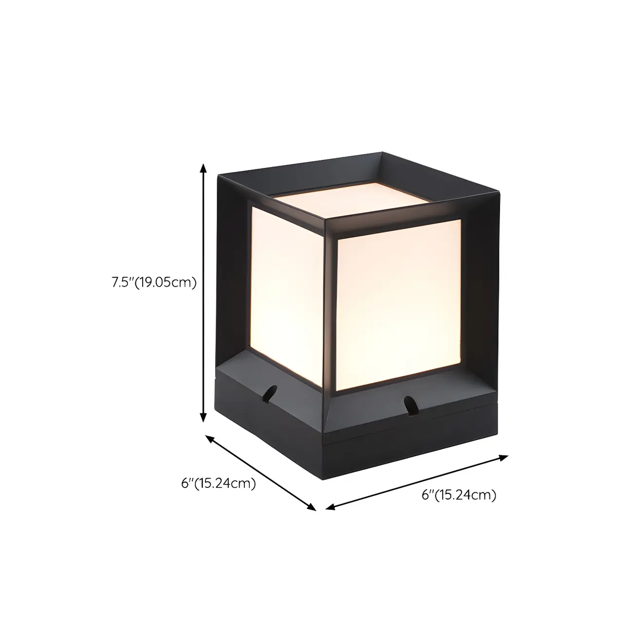 Minimalist Metal Black Square Outdoor Post Cap Light #size