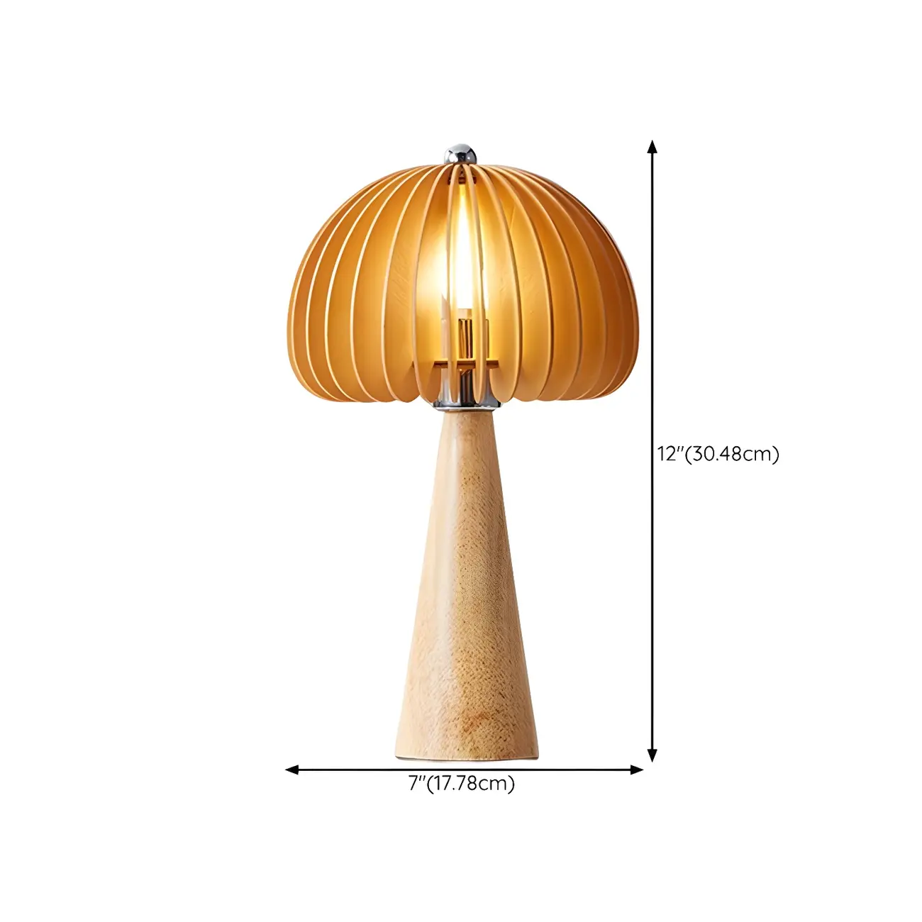 Art Deco Yellow Wooden Mushroom-Shaped LED Table Lamp #size