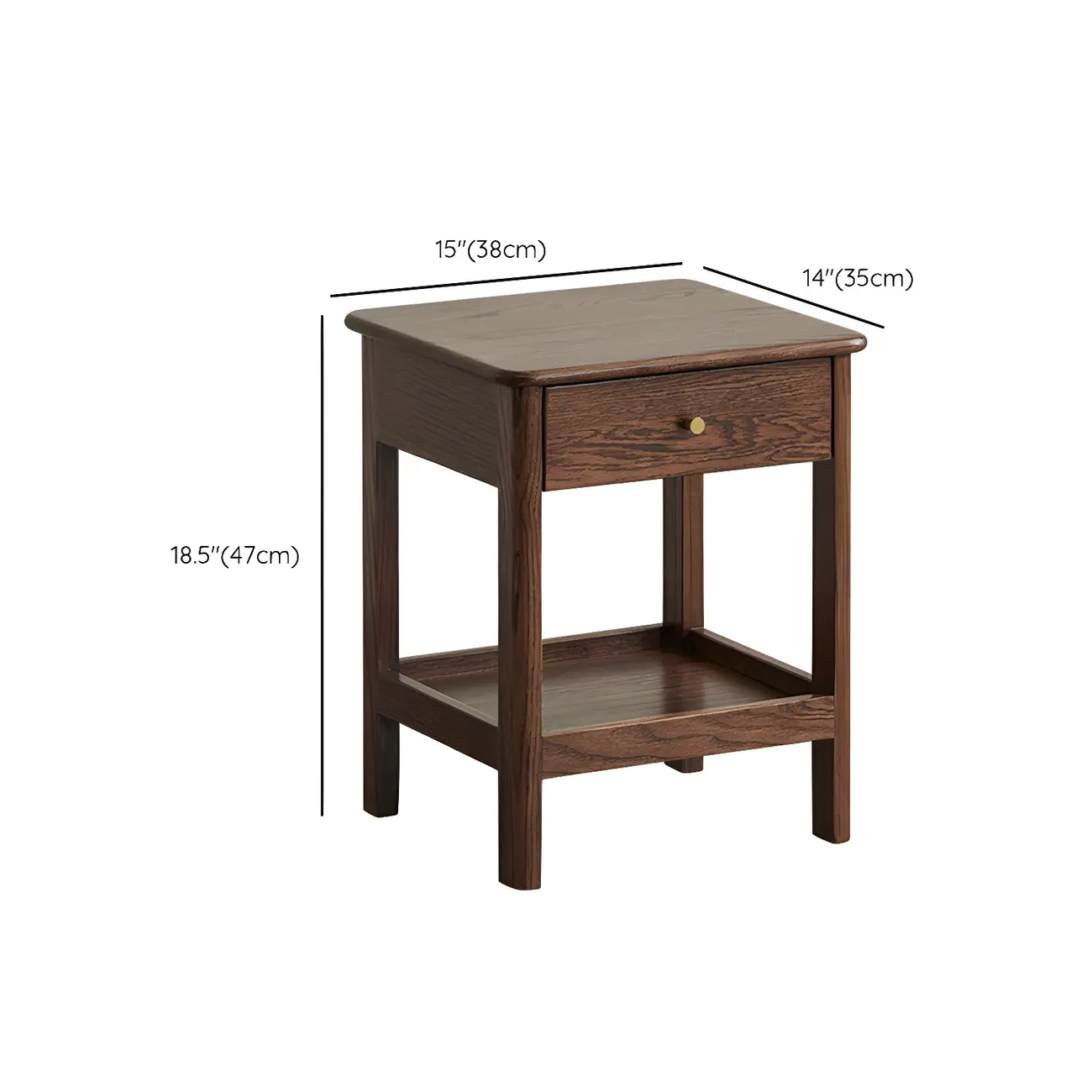 Traditional Narrow Brown Solid Wood Nightstand with Storage #size