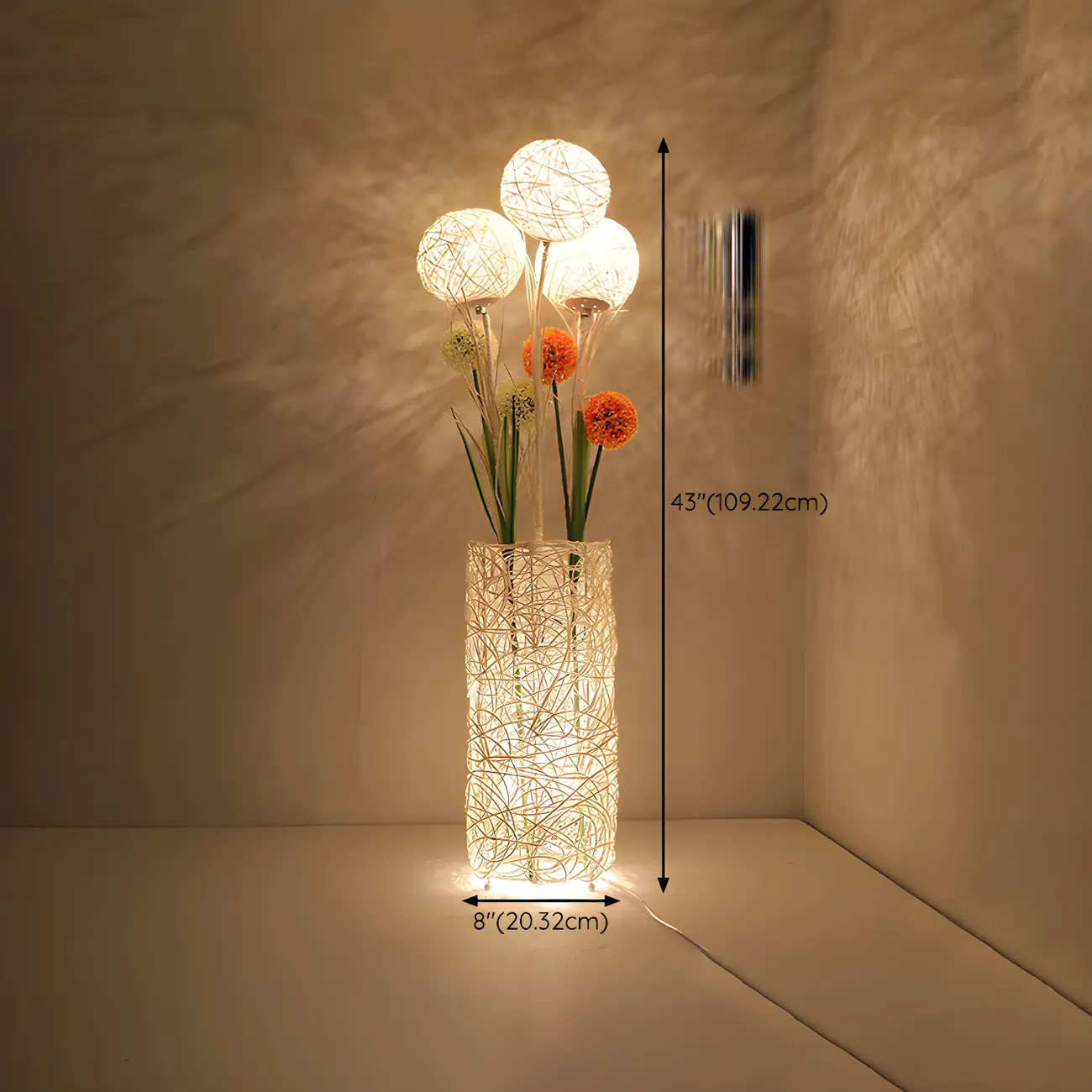 Wooden 43” Column Rattan Floor Lamp with LED & Foot Switch Image - 19