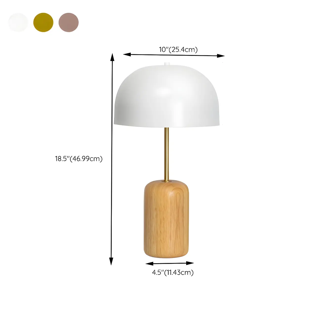Minimalist Iron Wood Dome Shape Bedside Table Lamp #size