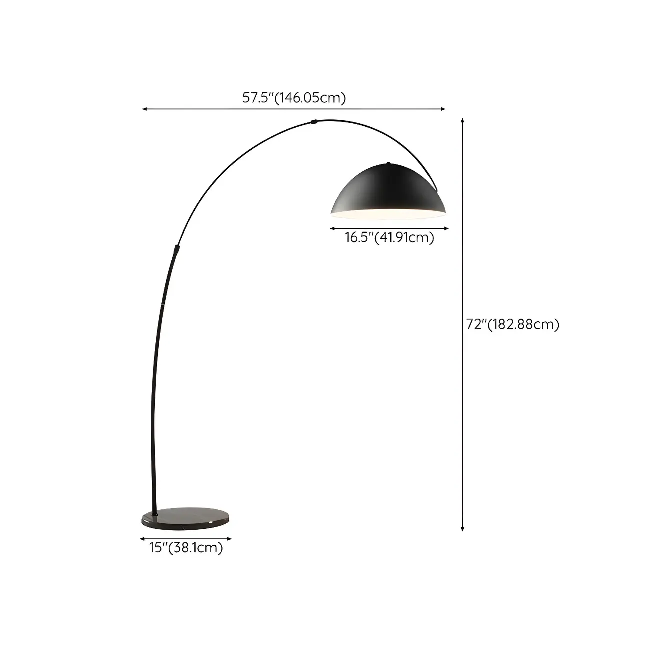 Black Dome Iron Arched Floor Lamp with Foot Switch #size