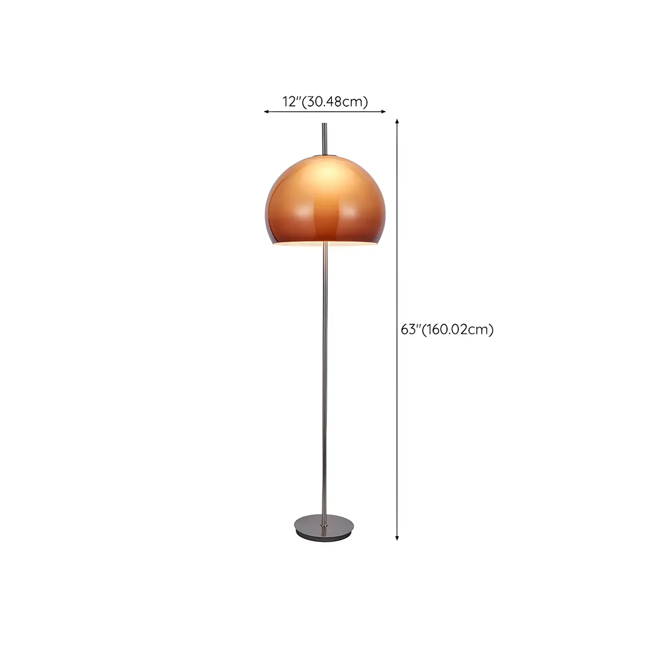 Contemporary Stand up Floor Lamp with Amber Orange Glass Dome #size