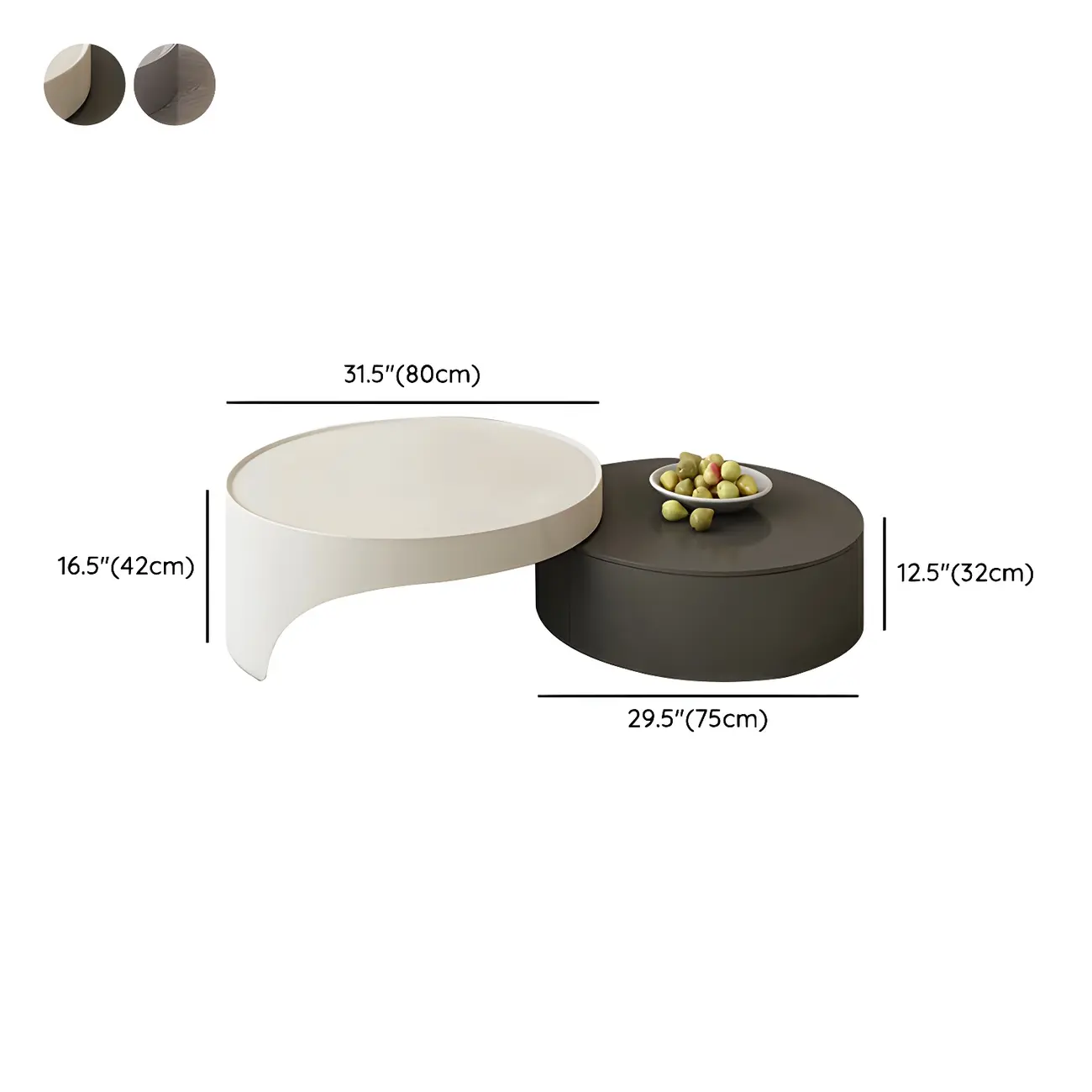 Grey Round Modern Wood Drawer Coffee Table #size