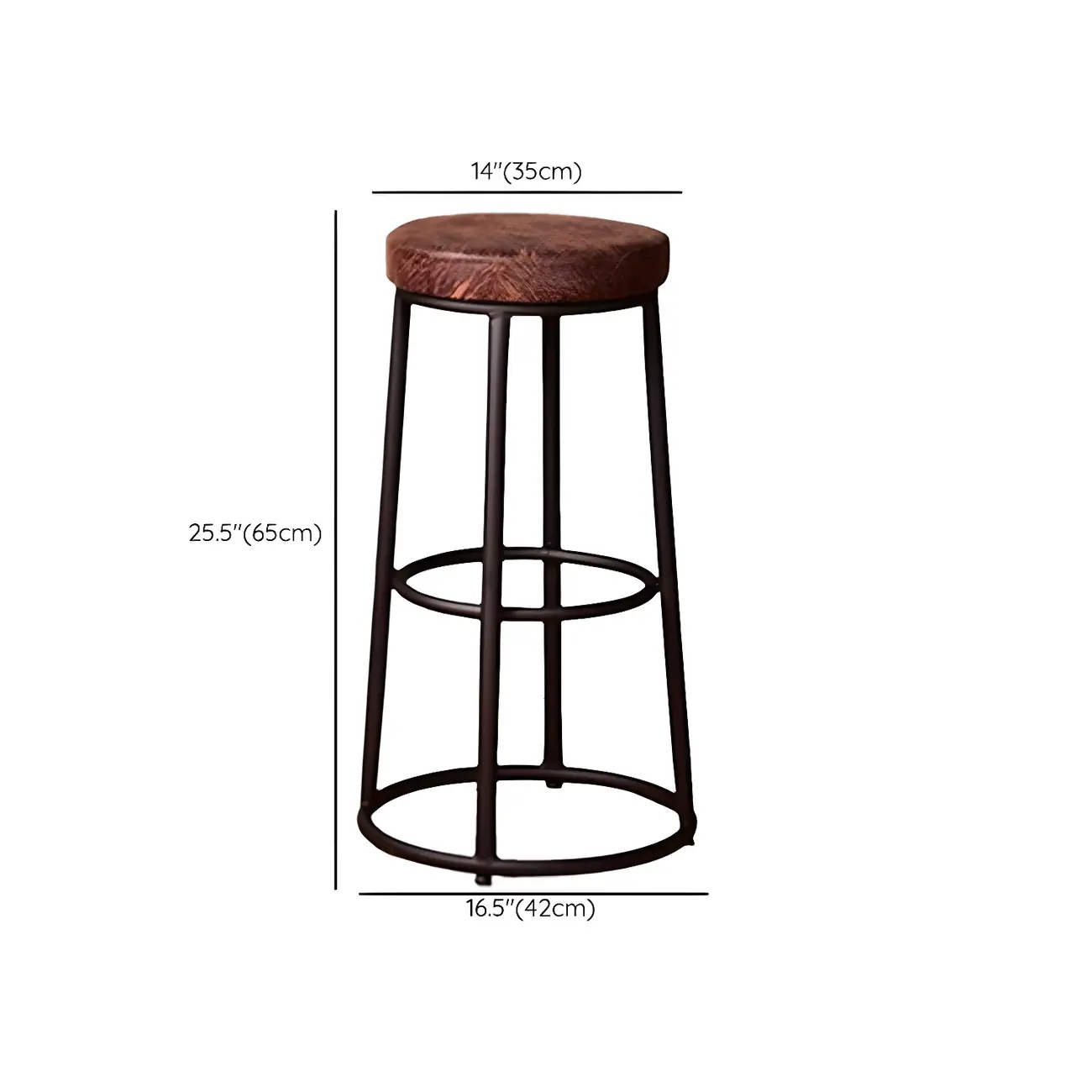Backless Industrial Round Wooden Bar Stools #size