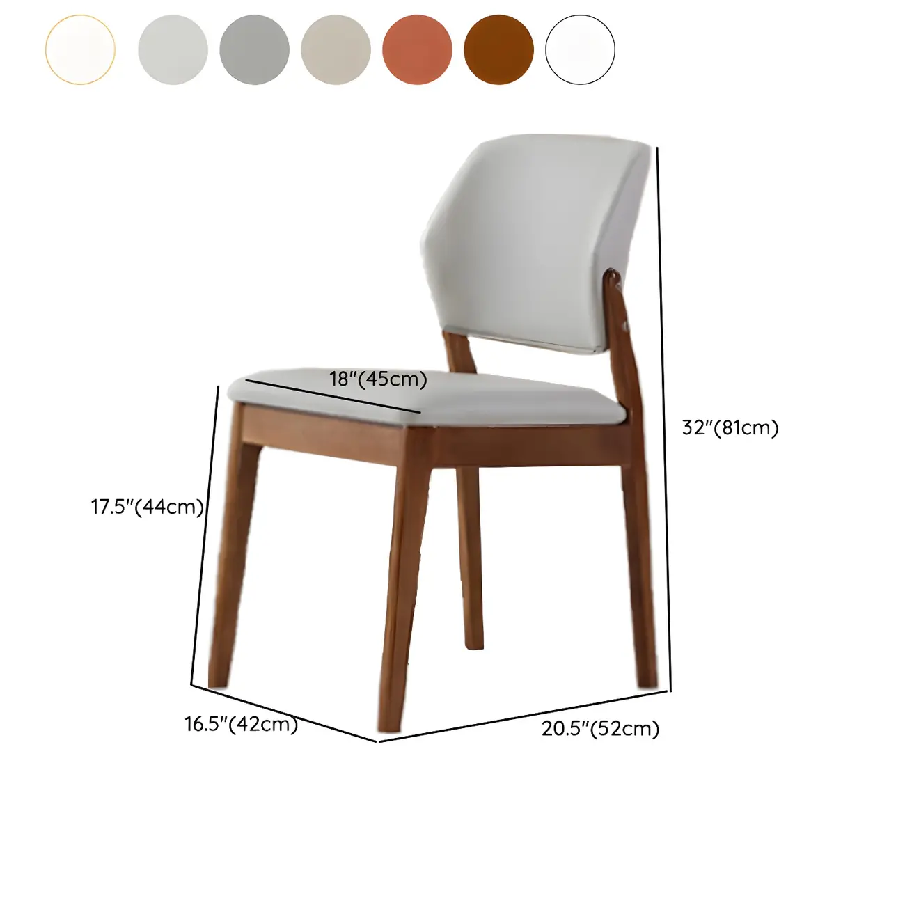 Modern Faux Leather Upholstery Dining Chair with Low Back and Wood Legs #size
