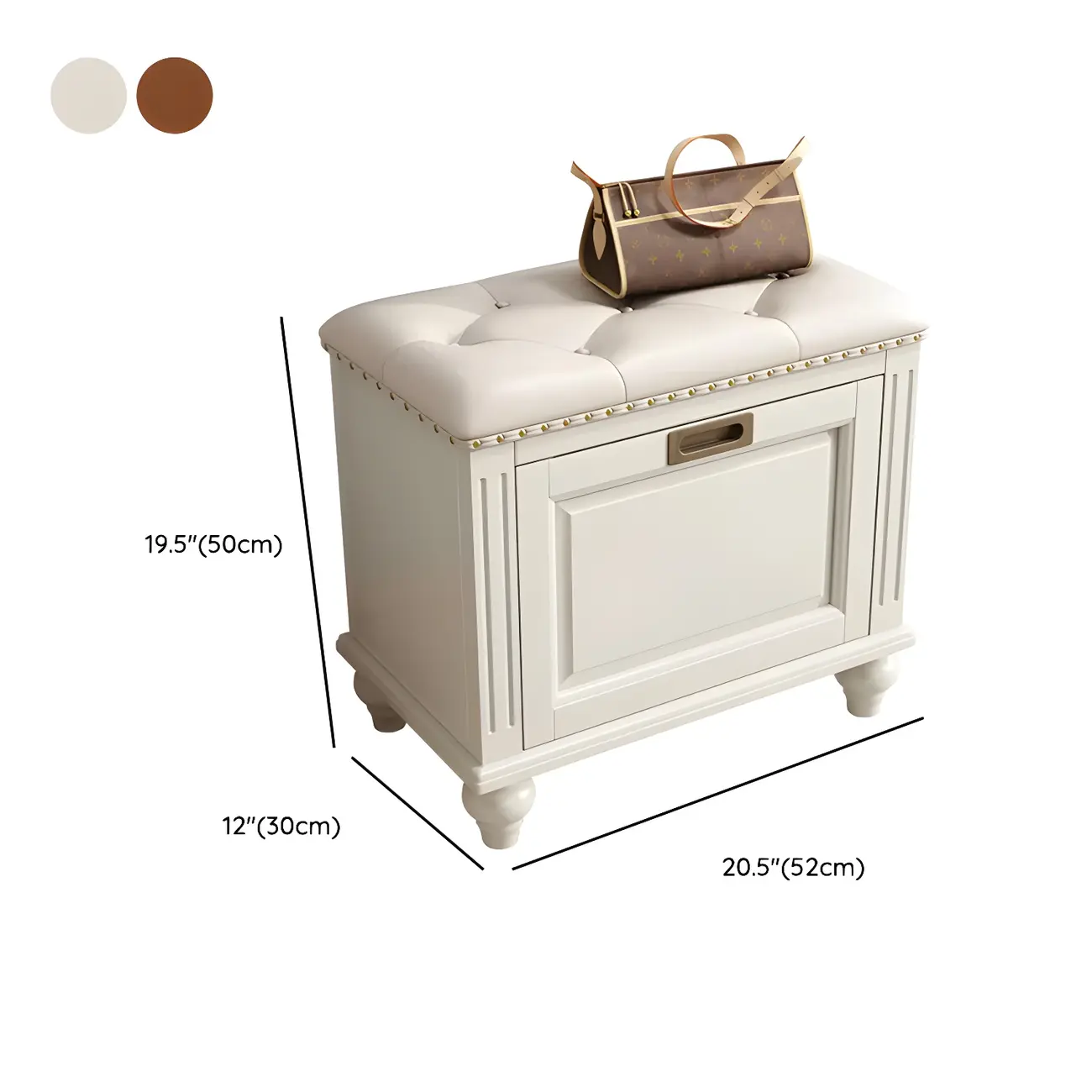 Tufted White Upholstered Entryway Bench with Shoe Storage #size