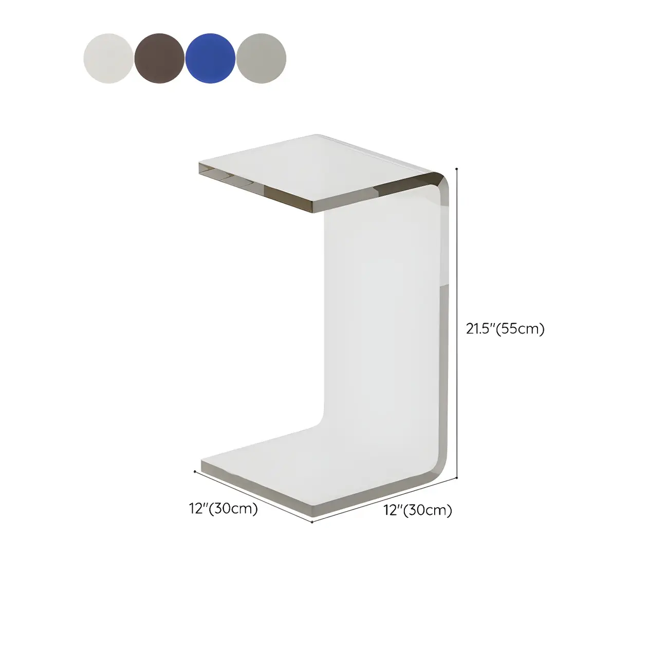 Simple White Acrylic C-Shaped Square Side Table #size