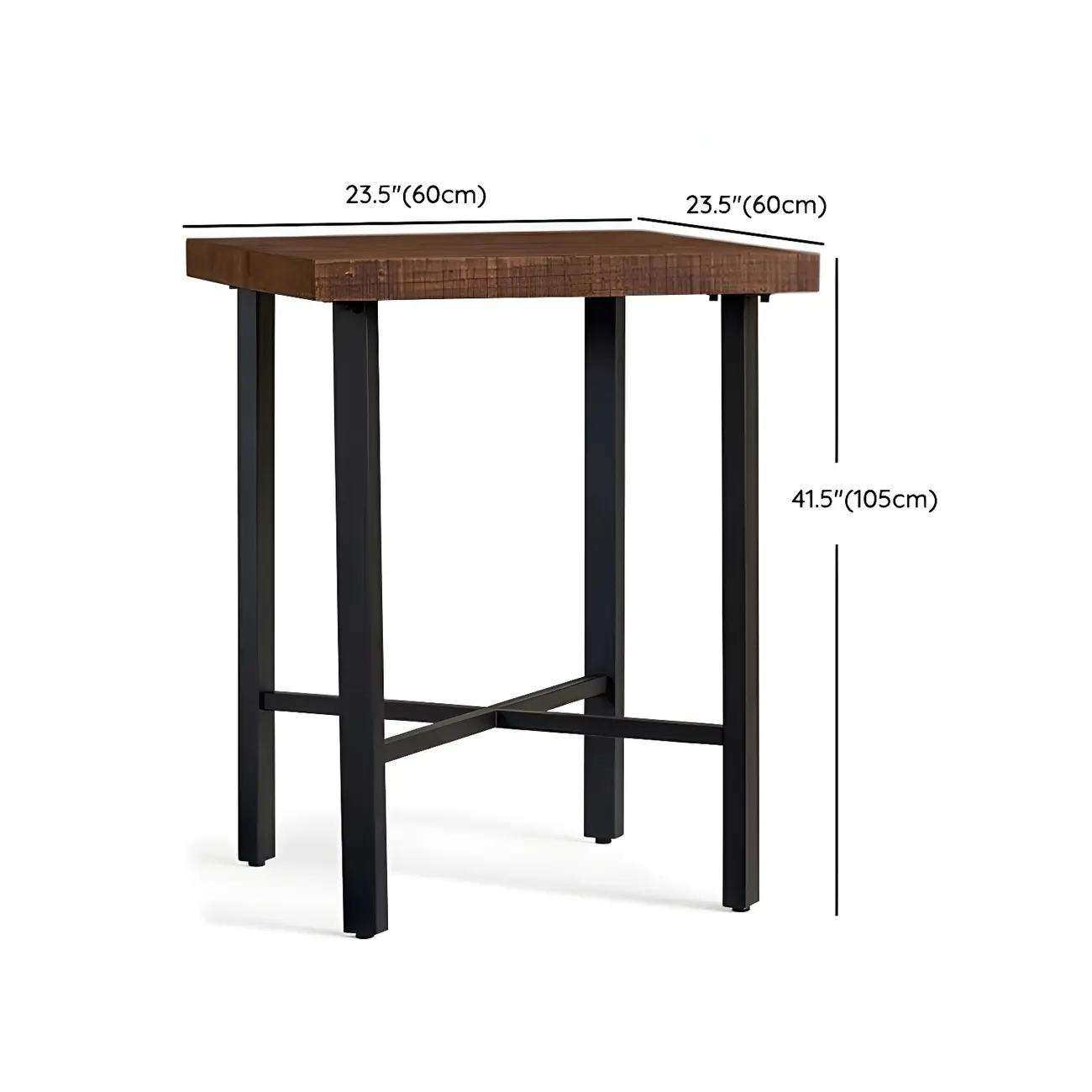Industrial Square Brown Pine Wood Metal Trestle Bar Tables #size