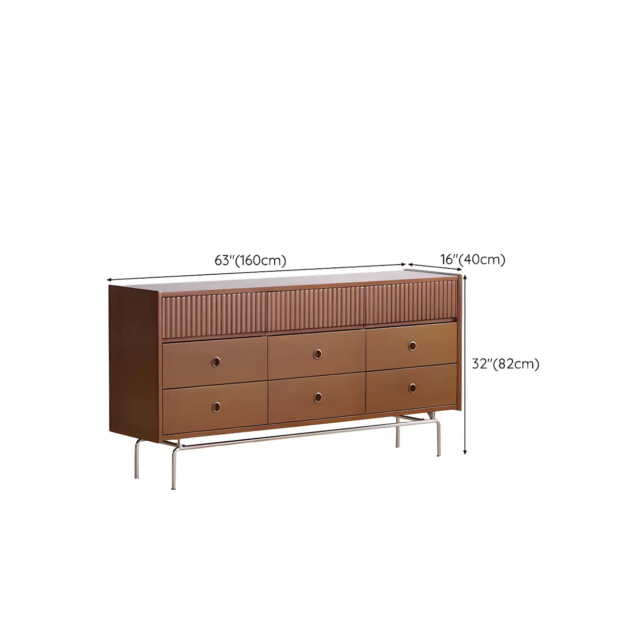 Vintage Brown Wooden Double-Layer Dresser with 9 Drawers #size