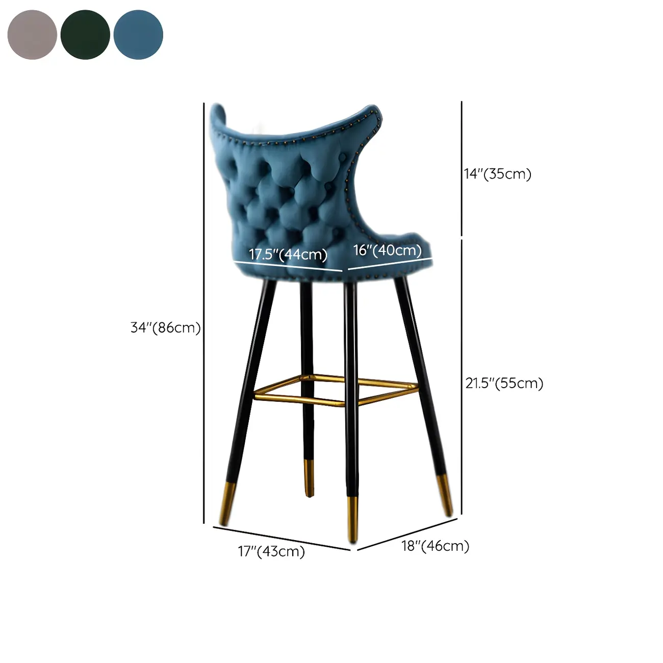 Velvet Upholstered Wingback Counter Height Bar Stools #size