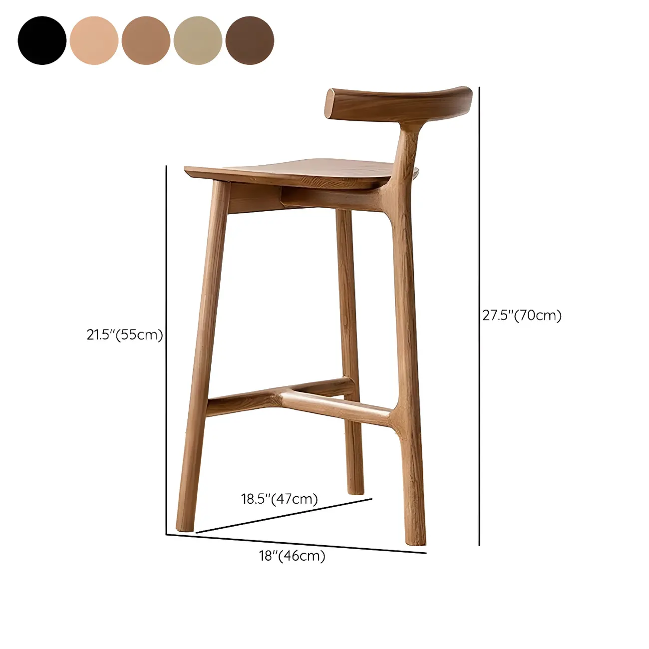 Natural Tripod Ash Wood Fabric Armless Bar Stool #size