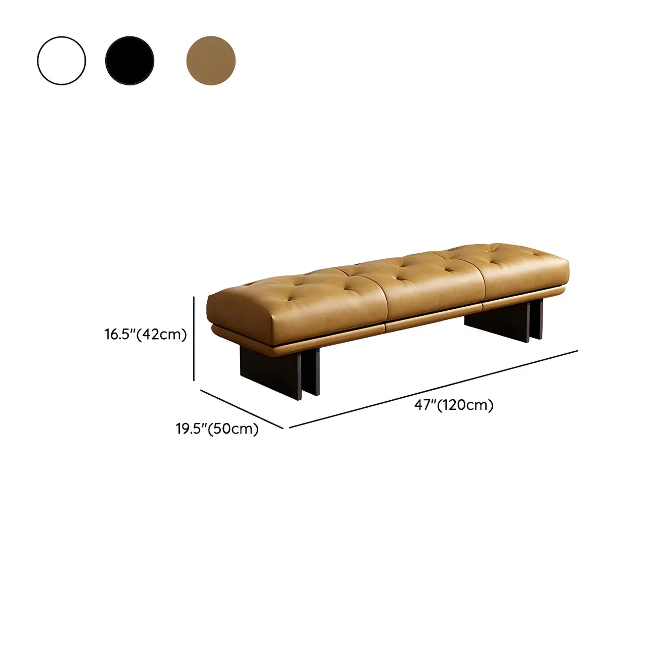 Minimalist Tufted Black Genuine Leather Bedroom Bench #size