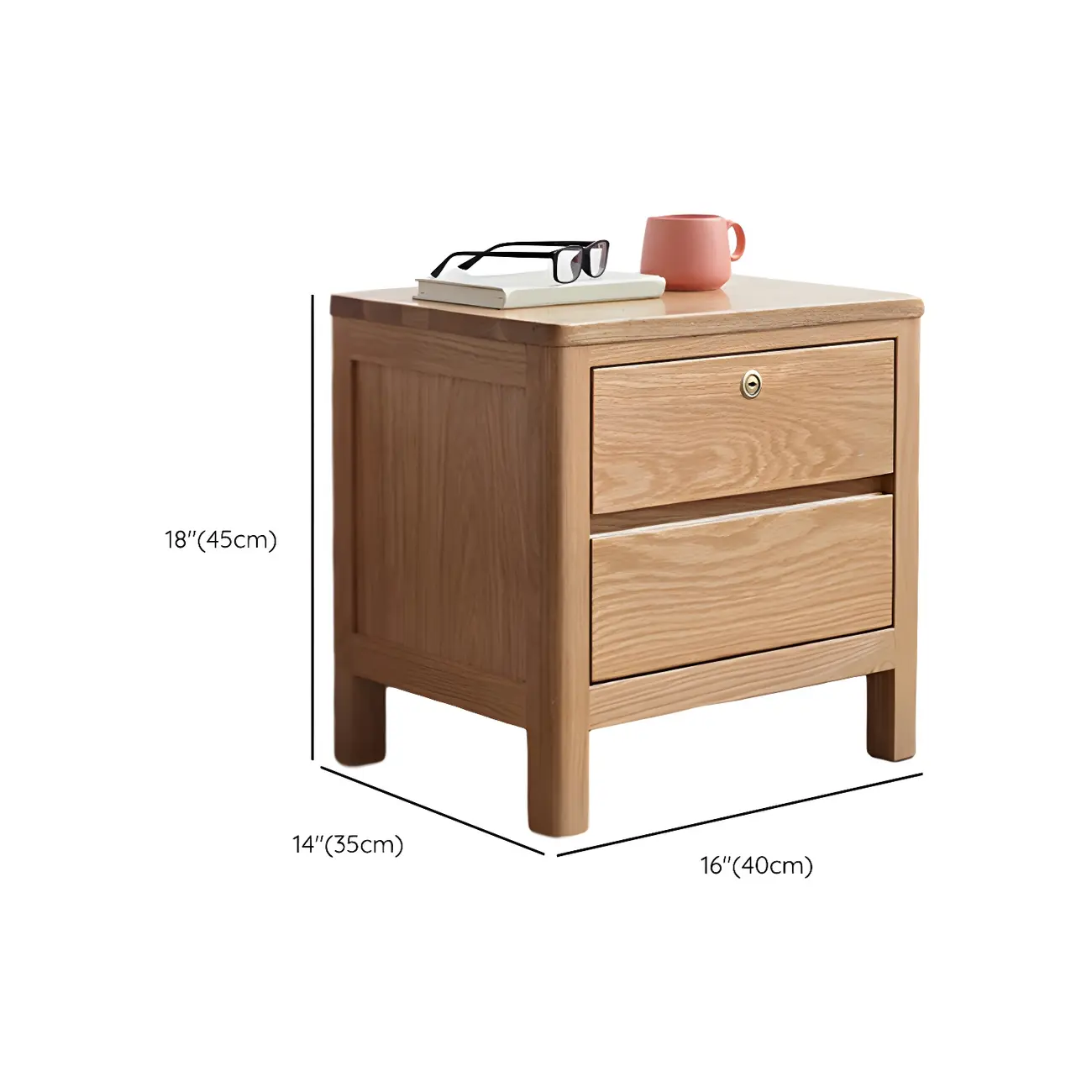 Scandinavian Oak Wood Narrow Locking Nightstand #size