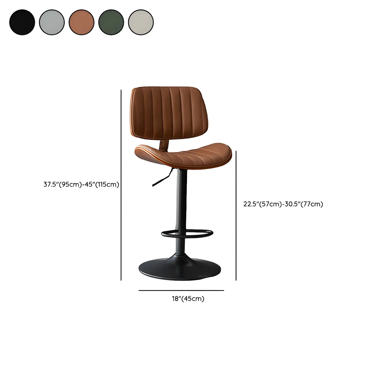 Adjustable Armless Bucket Swivel Leather Bar Stool #size