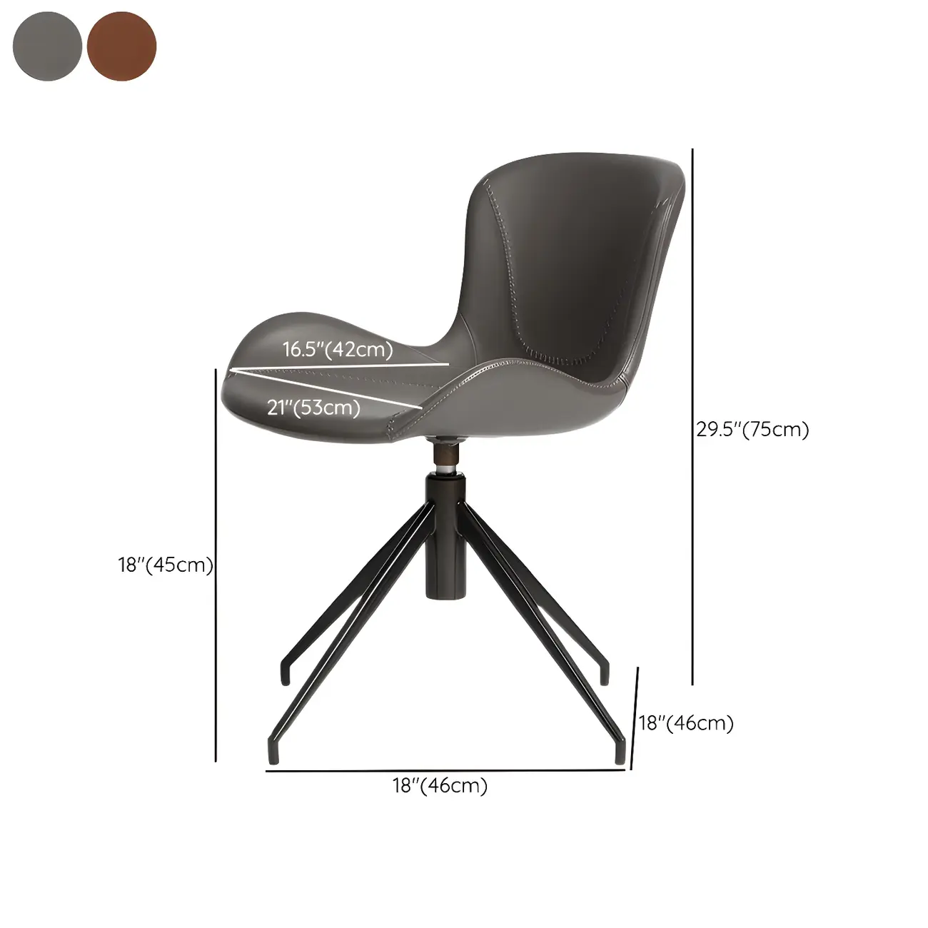 Swivel Industrial Faux Leather Low Back Dining Chair #size