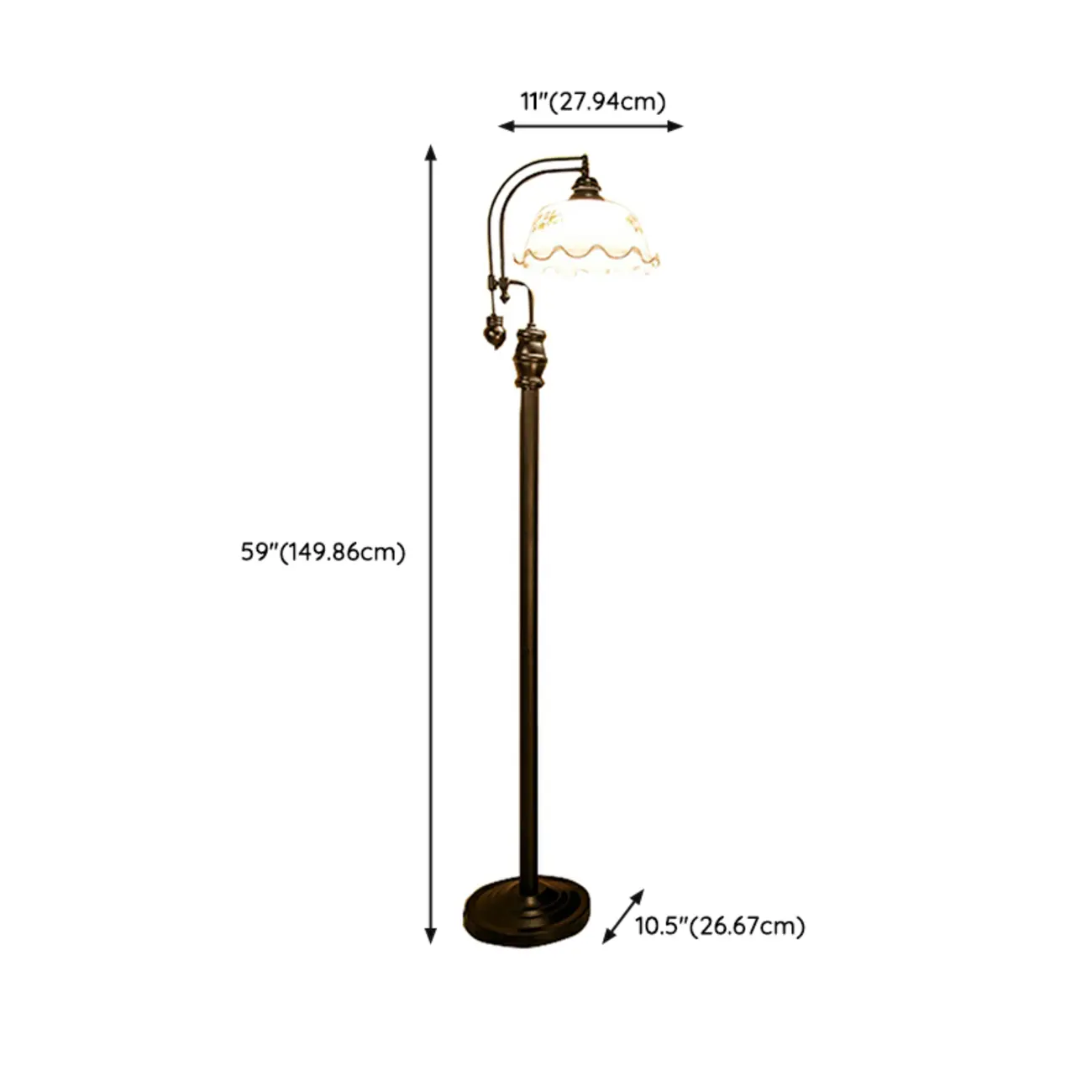 Rustic Black Metal Standing Floor Lamp with Glass Shade #size
