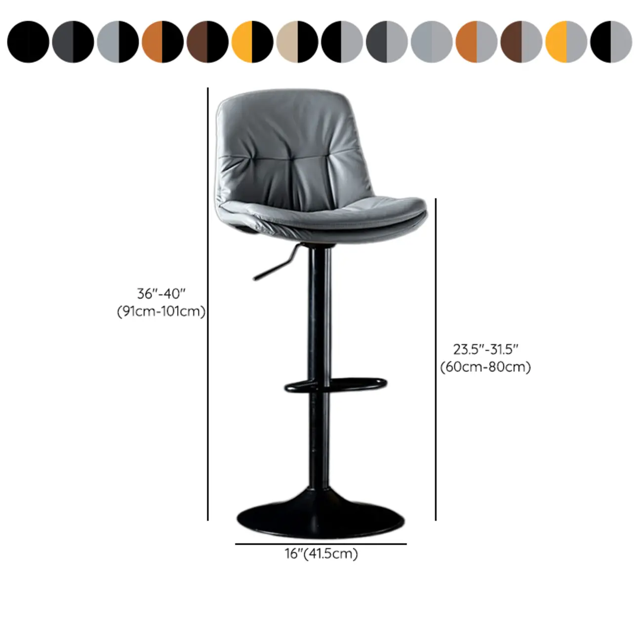 Adjustable Leather Low Back Swivel Bar Stool #size