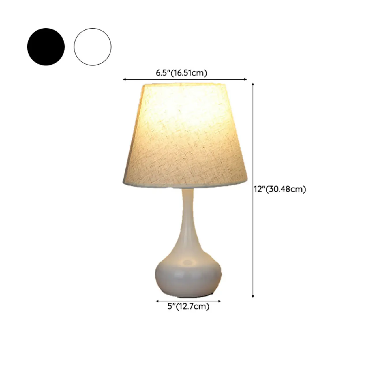 Bedside Elegant Black/White Metal Fabric Table Lamp #size