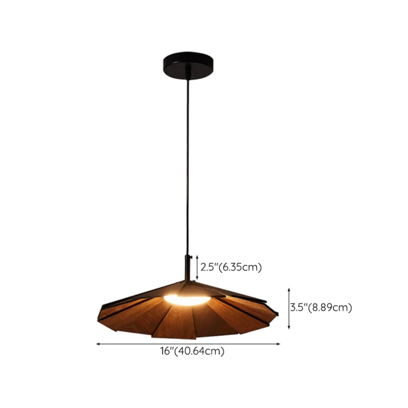 Classic Round Wooden Pendant Light with Shade for Home #size