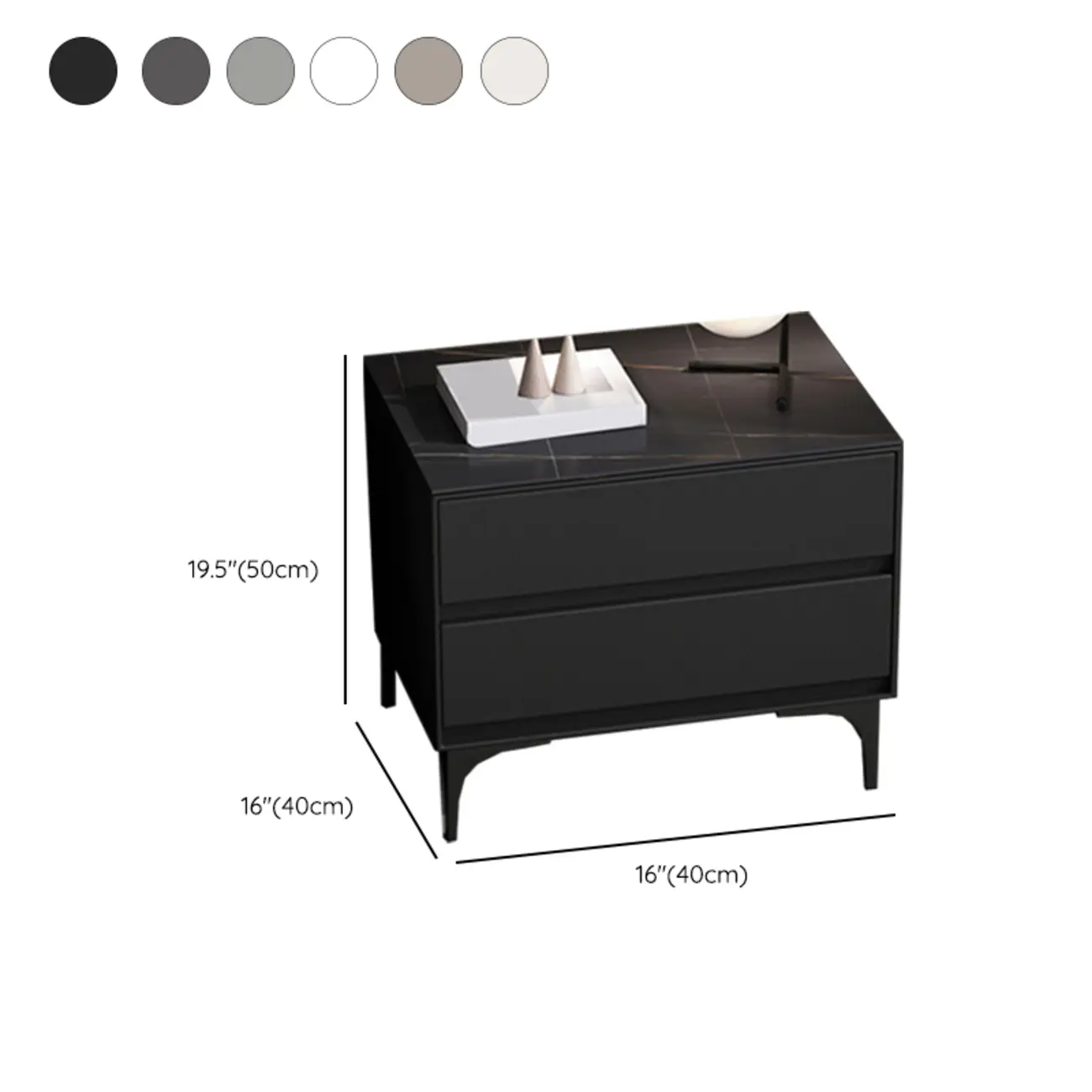 Modern Stone Top Faux Leather 2-Drawer Nightstand #size